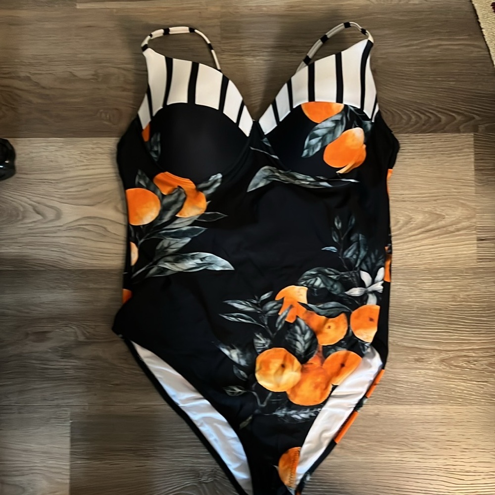 One Piece Stripe and Orange Swimsuit